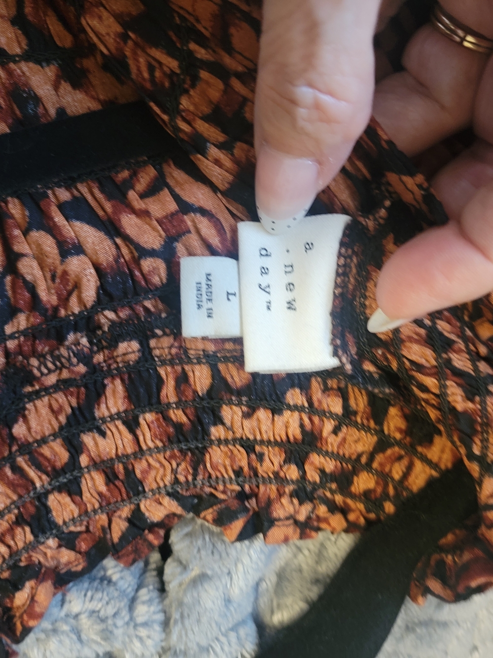 A New Day Women's Rust Brown & and Black Printed Dress - Size L